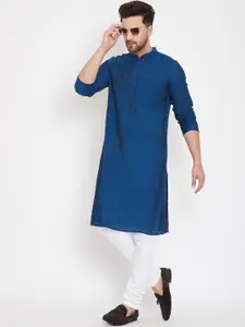 even Men Blue Solid Straight Kurta