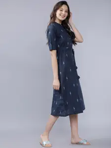 Vishudh Women Navy Blue Solid A-Line Dress