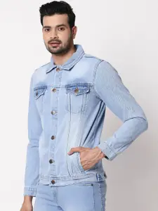 High Star Men Blue Solid Denim Jacket