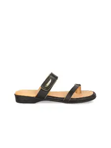 Scholl Women Black Solid Leather Open Toe Flats