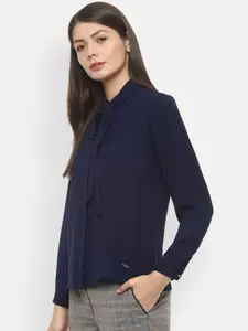 Van Heusen Woman Women Navy Blue Regular Fit Solid Formal Shirt