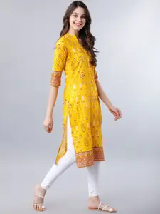 Vishudh Women Yellow & Orange Printed Straight Kurta