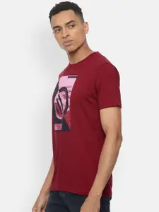 Van Heusen Sport Men Maroon Printed Round Neck T-shirt