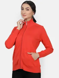 Monte Carlo Women Orange Solid Front-Open Sweater