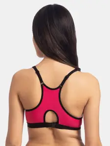 KOMLI Pink Pack of 2 Solid Non-Wired Lightly Padded Workout Bra K-9411-2PC-DPK-30B