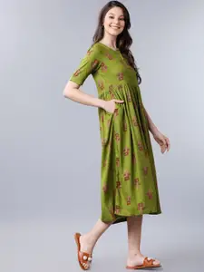 Vishudh Women Green Printed Empire Dress