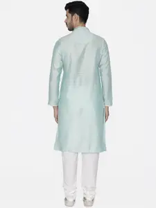 Manyavar Men Blue Woven Design Kurta with Churidar