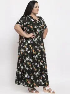 plusS Women Black & White Floral Printed Maxi Dress