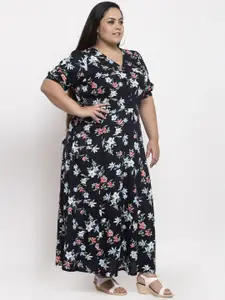 plusS Women Black Floral Printed Maxi Dress