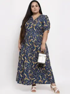 plusS Women Blue Printed Maxi Dress