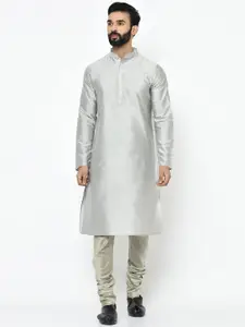 KISAH Men Navy Blue & Grey Solid Kurta with Pyjamas