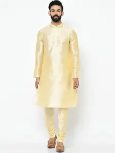 KISAH Men Cream-Coloured Solid Kurta Set with Jacket