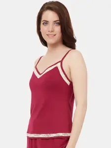 Amante Women Maroon V-neck Lace Sleep Camisole SLT28401