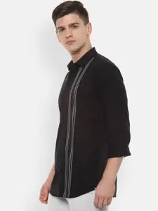 V Dot Men Black & Grey Skinny Fit Striped Casual Shirt