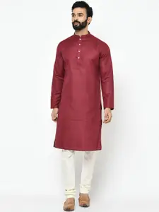 KISAH Men Maroon & White Solid Kurta with Churidar