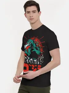 THREADCURRY Men Black Printed Round Neck T-shirt