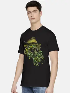 THREADCURRY Men Black Printed Round Neck T-shirt