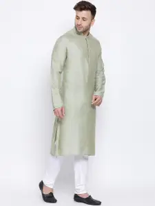 NAMASKAR Men Green Jacquard Self Design  Kurta