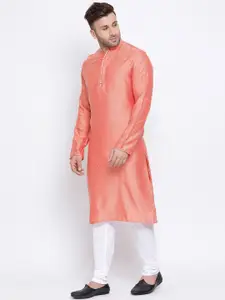 NAMASKAR Men Orange Woven Design Straight Kurta