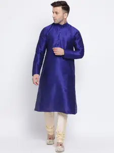 NAMASKAR Men Blue & Gold-Toned Woven Design Kurta with Churidar