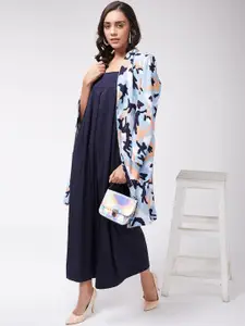 Zima Leto Women Navy Blue Solid Jumpsuit With Shrug