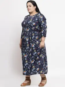 plusS Women Navy Blue Printed A-Line Maxi Dress