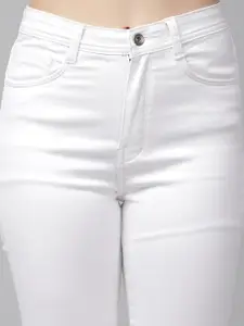 KASSUALLY Women White Skinny Fit Mid-Rise Slash Knee Jeans