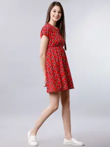 Tokyo Talkies Women Red Printed Fit and Flare Dress
