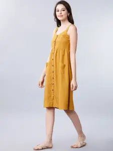 Tokyo Talkies Women Mustard Yellow Solid Fit & Flare Dress