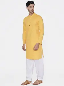 Manyavar Men Yellow Striped Straight Kurta