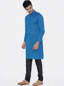 Manyavar Men Blue Woven Design Straight Kurta