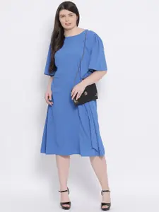 Oxolloxo Women Plus Size Blue Solid A-Line Dress