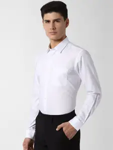 Peter England Men White Slim Fit Printed Formal Shirt