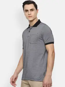 Van Heusen Men Grey Printed Polo Collar Pure Cotton T-shirt