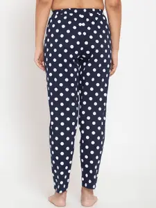 Boston Club Women Navy Blue & White Printed Mid-Rise Lounge Pants