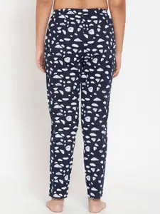 Boston Club Women Navy Blue & White Printed Cotton Lounge Pant