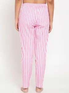 Boston Club Women Pink & White Striped Lounge Pant