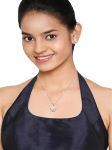 Mahi Cats Eye Pink Floret Fantasy Pendant Set