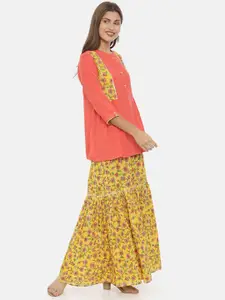 Neerus Women Coral Solid A-Line Kurta