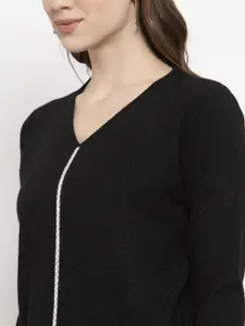 Gipsy Women Black Ribbed Cardigan Sweater