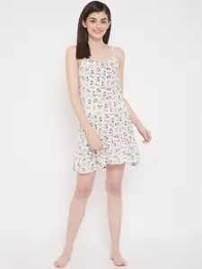 Clovia White Printed Nightdress