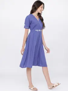 Vishudh Women Blue & White Striped Wrap Dress