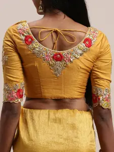 Soch Mustard Yellow Solid Organza Saree