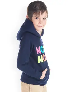 Cherry Crumble Boys Navy Blue Printed Hooded Sweatshirt