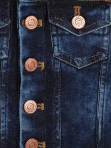 Allen Solly Junior Boys Navy Blue Solid Denim Jacket