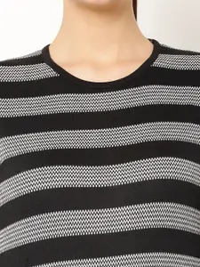 MACK JONNEY Women Multicoloured Striped Hood T-shirt