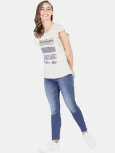 U.S. Polo Assn. Women Beige & Blue Printed Top