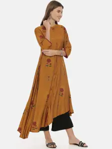 Neerus Women Mustard Yellow Printed A-Line Kurta