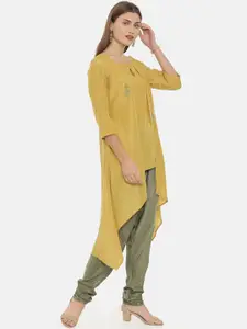 Neerus Women Mustard Yellow Embroidered A-Line Kurta