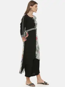 Neerus Women Black & Green Printed A-Line Kurta